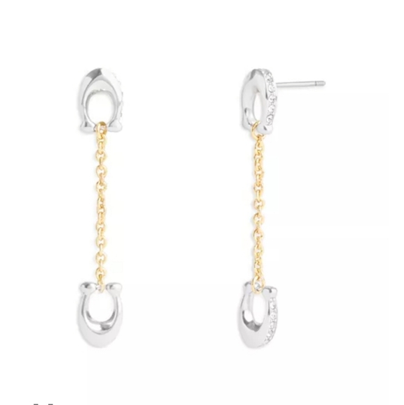 COACH- Signature Pave C Linear Earrings 💛🤍 - Picture 5 of 8